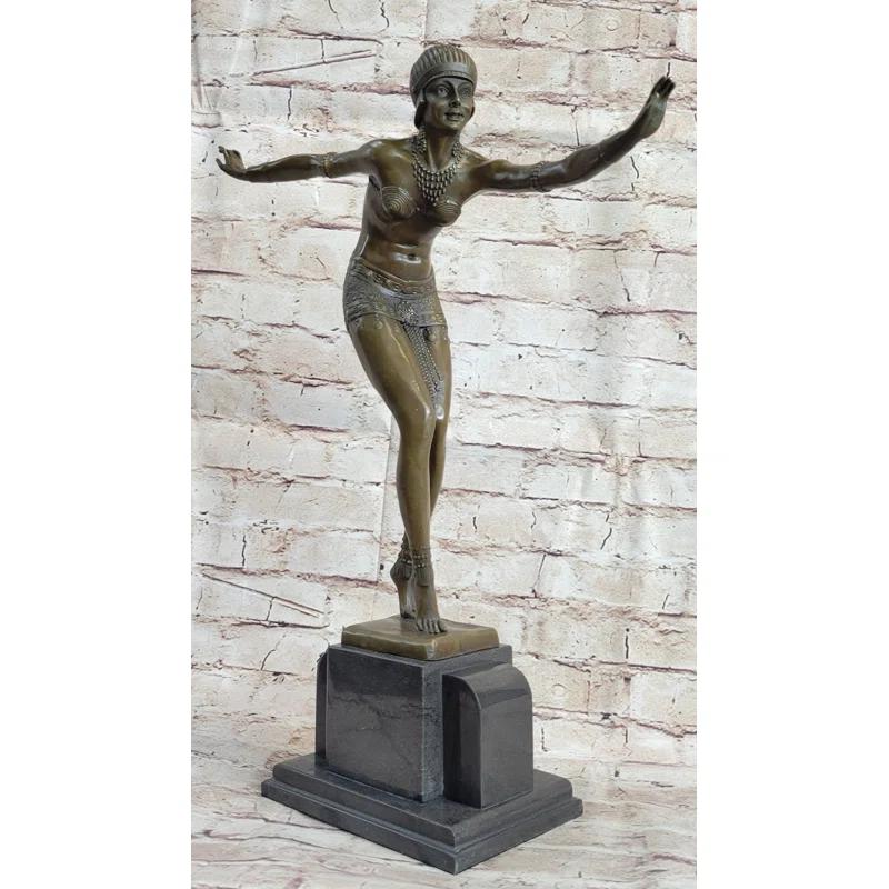 Red Barrel Studio® Phoenician Dancer Art Deco Bronze Statue Sculpture After D.H. Chiparus 19 Inches X 14 Inches