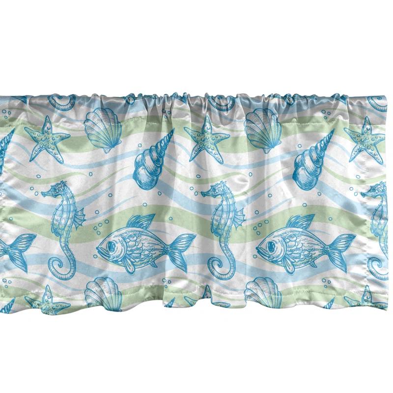 Ambesonne Ambesonne Nautical Valance Pack of 2 Ocean Shell Starfish - Mint Blue