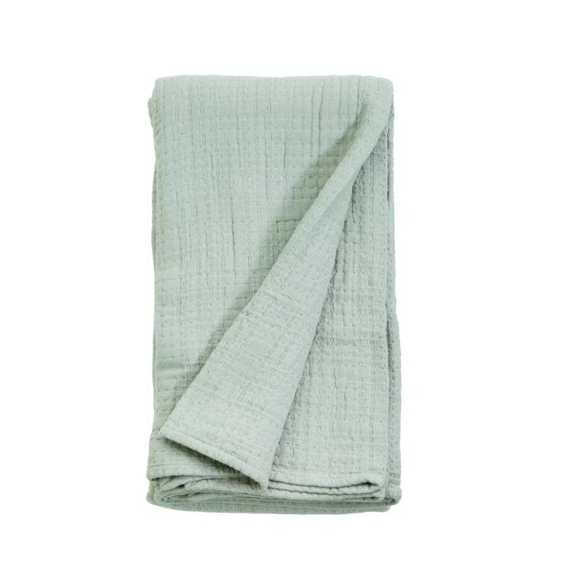 Arrowhead Textured Cotton Blanket by Pom Pom at Home - Mist / Twin
