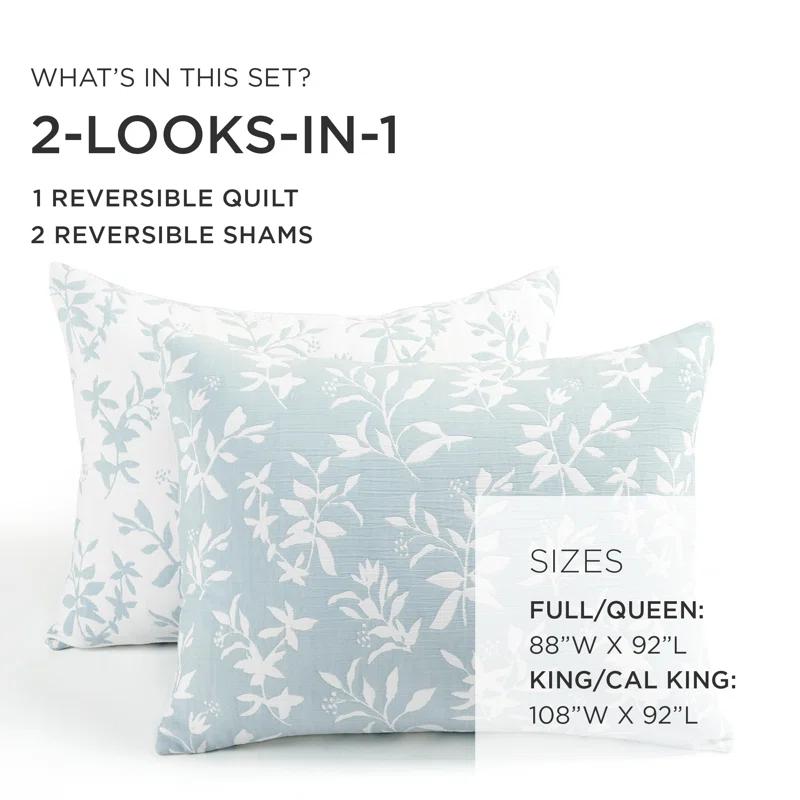 Lush Decor Floral Jacquard Reversible Soft Matelassé Quilt 3Pc Set