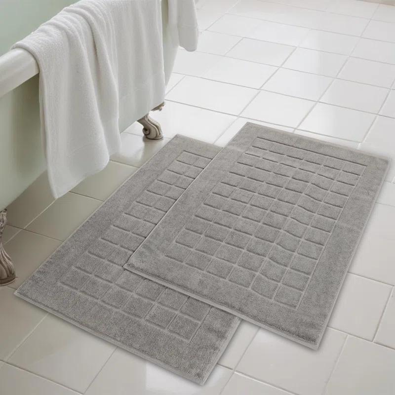 Nora Cotton Terry Solid Absorbent Thick Checkered Washable Bath Mat Set Of 2