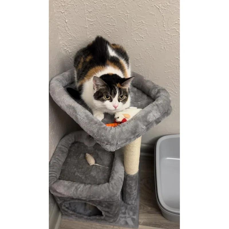 27" Cat Tree Cat Tower ,Natural Sisal Scratching Posts and Plush Pom-pom