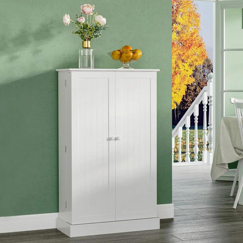 Latitude Run® HOMCOM 41" Modern Kitchen Pantry Freestanding Storage Cabinet With Double Doors Adjustable Shelves For Living Room - White