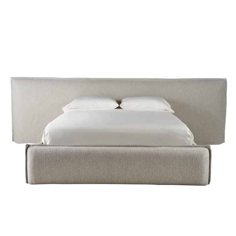 King Cream Upholstered Platform Bed with Tufted Headboard