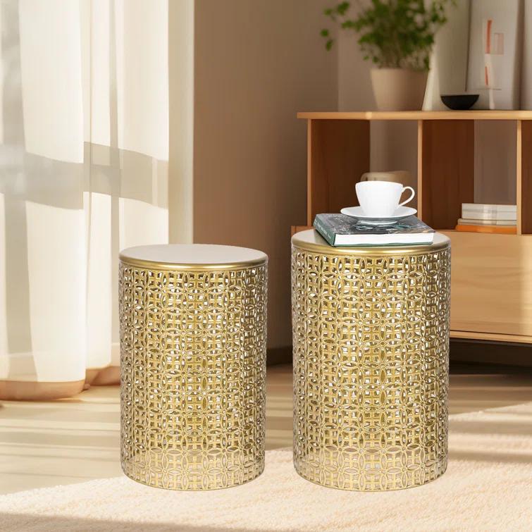 Rosdorf Park Arvil Golden Round Metal End Table(set of 2)