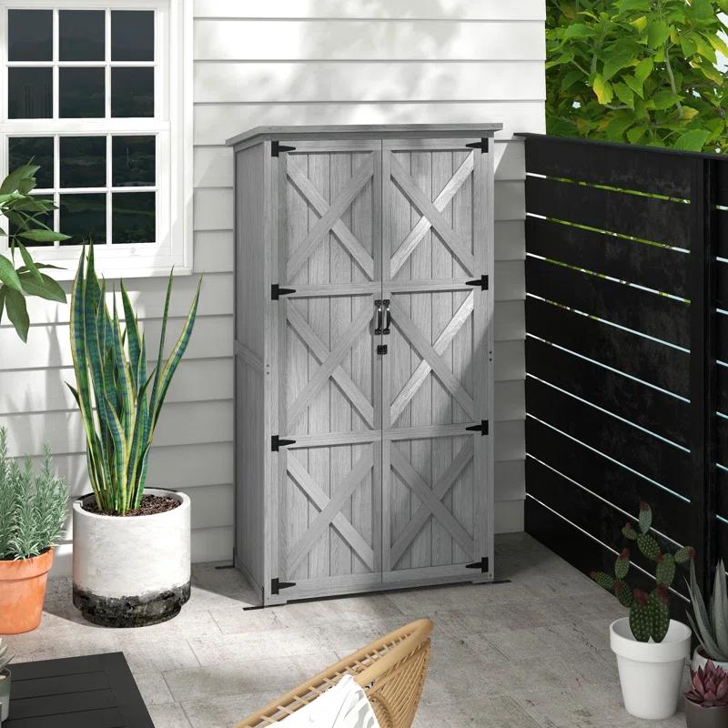 Outsunny Outdoor 3 ft. W x 2 ft. D Wood Vertical Tool Shed