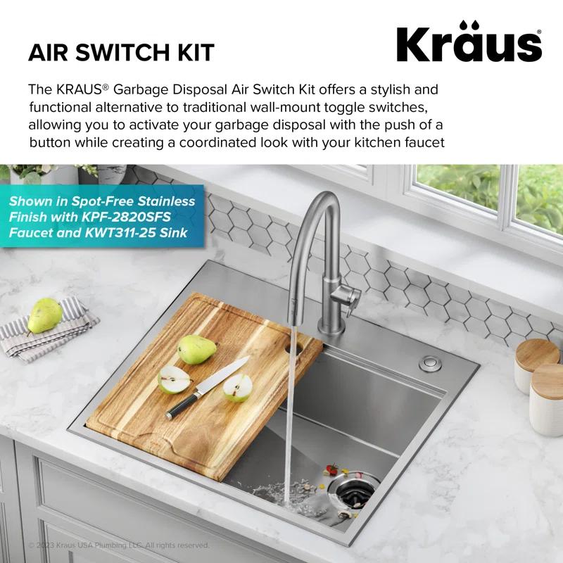 KRAUS Garbage Disposal Air Switch Kit with Push Button, AC Adapter, Power Cord, and Air Tube Included