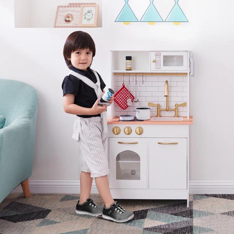 Teamson Kids Little Chef Boston Wooden Pretend Play Kitchen Set with Oven, Microwave and Acessory Set
