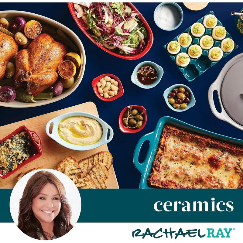 Rachael Ray Rachael Ray Ceramic Casserole Bakers Set, Includes 1.5-Quart And 2-Quart Round Casserole, With Shared Lid, 3 Piece, Red