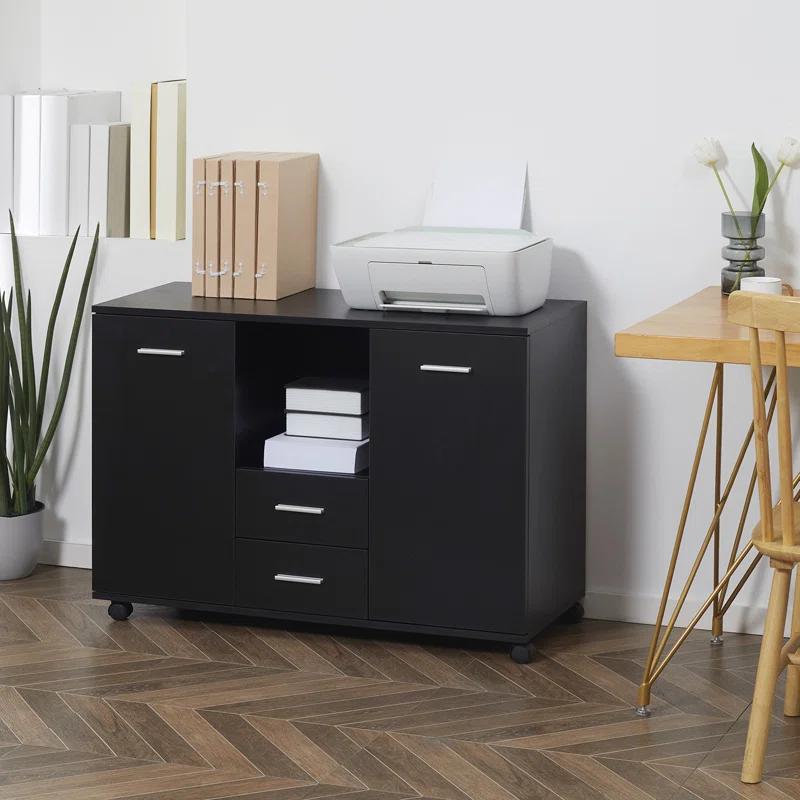 Latitude Run® Multifunction Office Filing Cabinet With 2 Drawers And 2 Shelves In Black