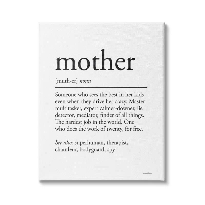 Stupell Industries Mother Definition Funny Motivational Phrase Superhuman Synonym Oversized Black Framed Giclee Texturized Art By Lettered and Lined