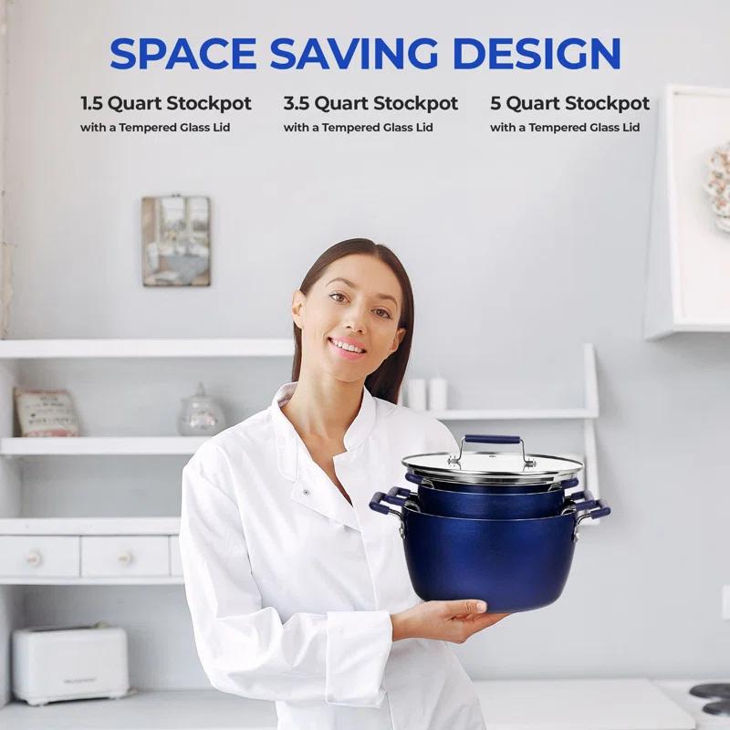 Granitestone Granitestone 6 Piece Stackable Nonstick Nesting Pots with Lids, Dishwasher Safe