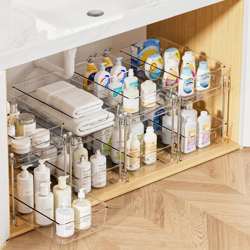 Rakbon 2 Tier Clear Under Sink Organizers 4 Pack
