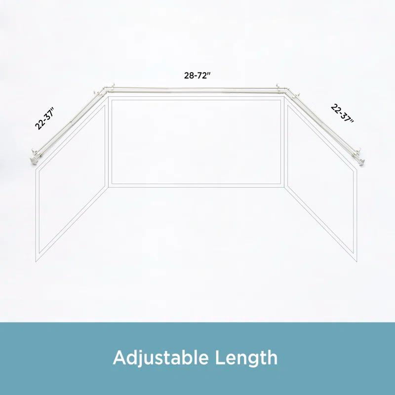 Kenney Square End Bay Window Double Curtain Rod, 78-144" Adjustable Length: 22-37" Sides, 28-72" Center, Steel