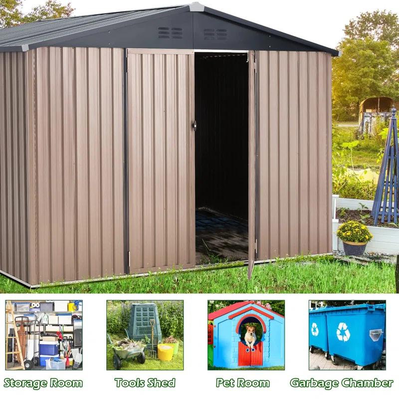 YODOLLA 10 ft. W x 8 ft. D Galvanized Steel Storage Shed