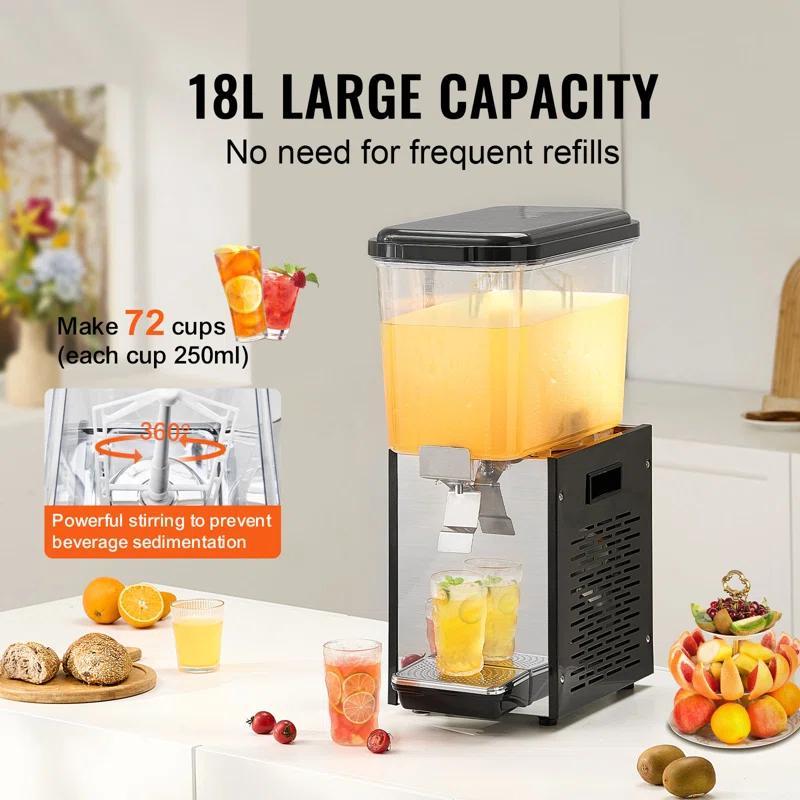 VEVOR Commercial Beverage Dispenser 18L Cold Juice Ice Drink Dispenser for Party