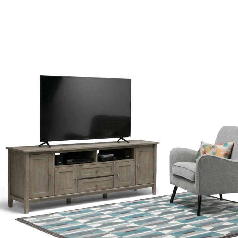 Simpli Home Warm Shaker 72"W Solid Wood TV Stand for TVs up to 80" with 4 Storage Cabinets and 2 Drawers