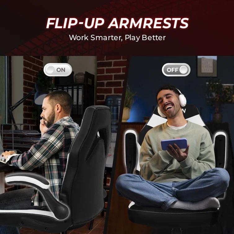 Neo Chair N-GEN Adjustable Ergonomic Faux Leather Swiveling PC & Racing Game Office Desk Chair with Flip-Up Arms