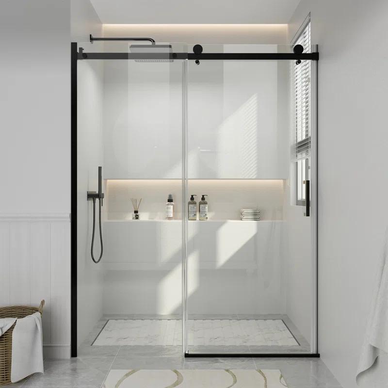 60" W x 76" H Framed Shower Door Single Sliding 10MM Tempered Glass 304 Stainless Steel Accessories