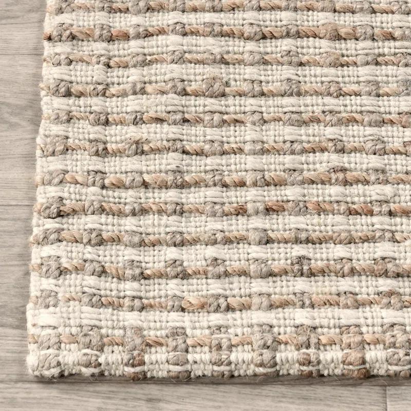 Rectangle Herringbone Hand Woven Jute/Sisal Area Rug in Beige