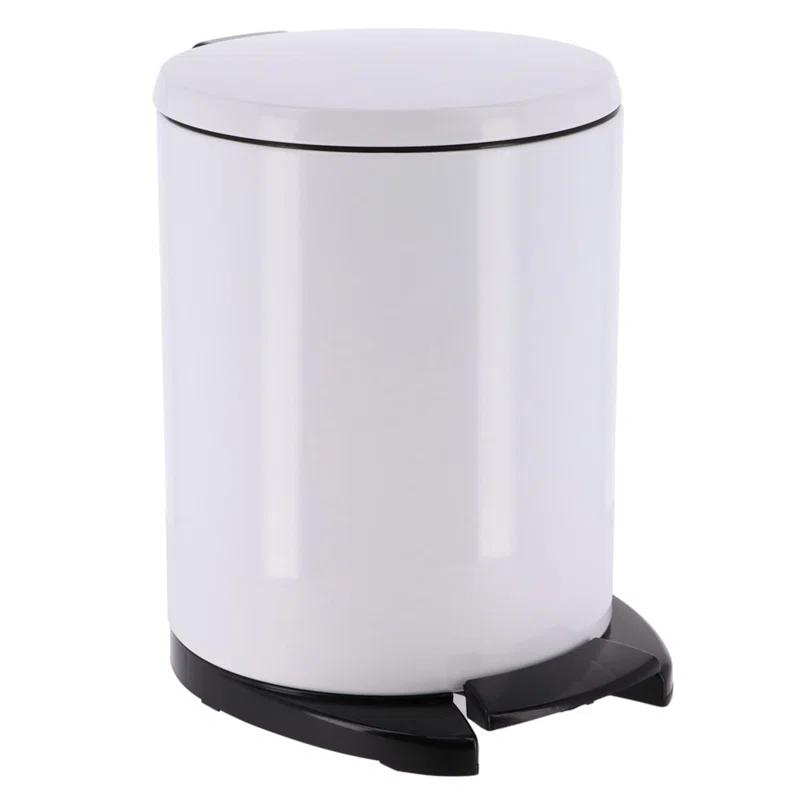 Evideco Soft Close Lid Round Metal Step on Trash Can Waste Basket  6-liters-1.6-gal.