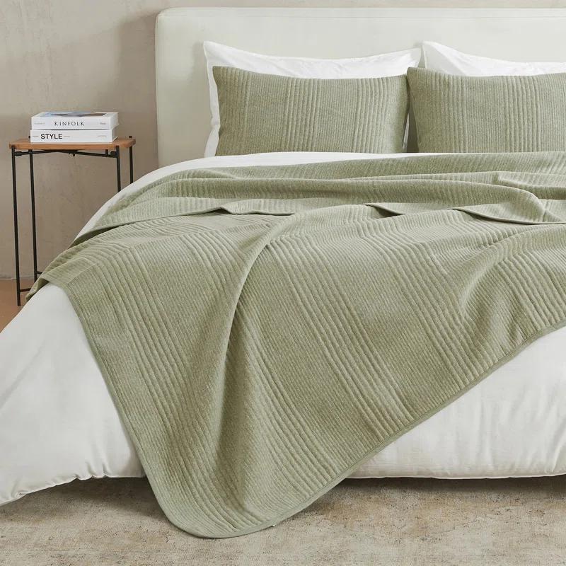 FreshFolds Jersey Cotton Blend Stitched Quilt Set with Shams