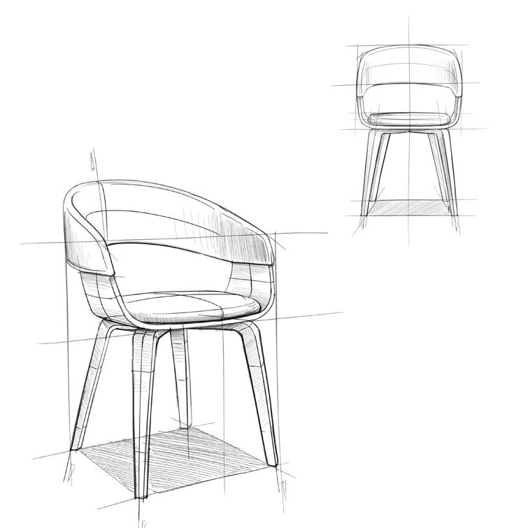 Lowell Bentwood Upholstered Dining Chair with Curved Backrest in Mid-Century Modern Style