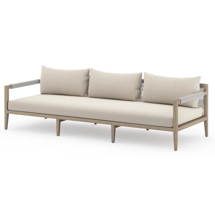 Sherwood Washed Brown Teak Outdoor Sofa with Beige Cushions