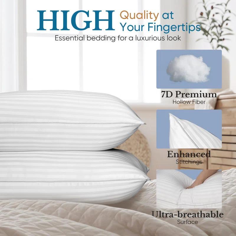 Hotel Collection Bed Pillows For Sleeping, Bed Pillows Queen Size Set Of 2,Gusseted Pillow For Back, Stomach Or Side Sleepers