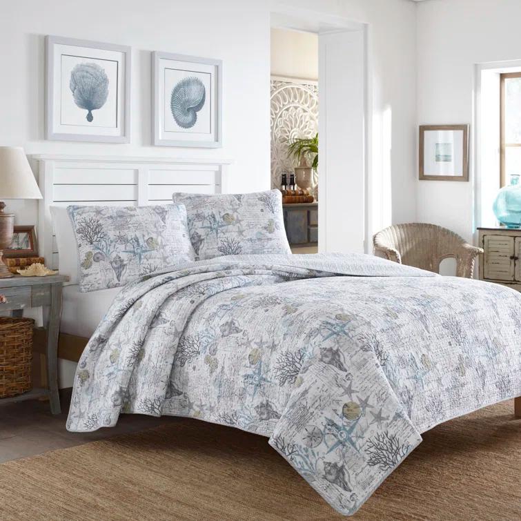 Tommy Bahama Home Tommy Bahama Beach Bliss Grey Cotton Reversible Quilt Set