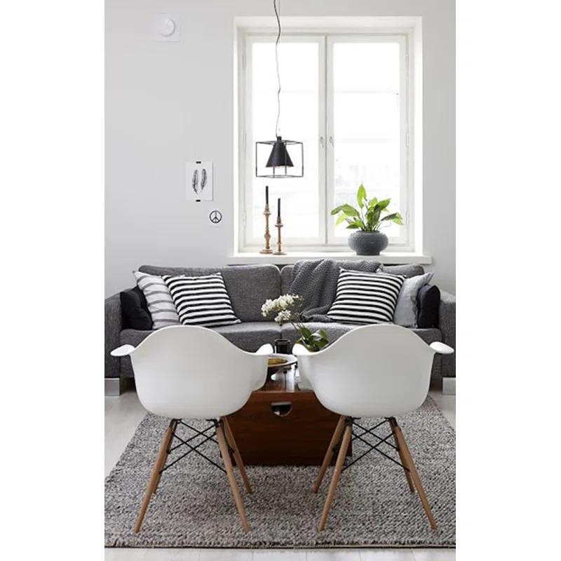 George Oliver Set of 2 Modern Dining Side Chairs from Molded Plastic Armchair Shell with Natural Wooden Legs (Set of 2)