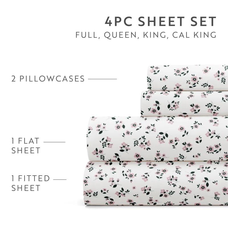 IEnjoy Home 4 Piece Sheet Set Patterned Microfiber Ultra Soft Bedding in Floral Dream