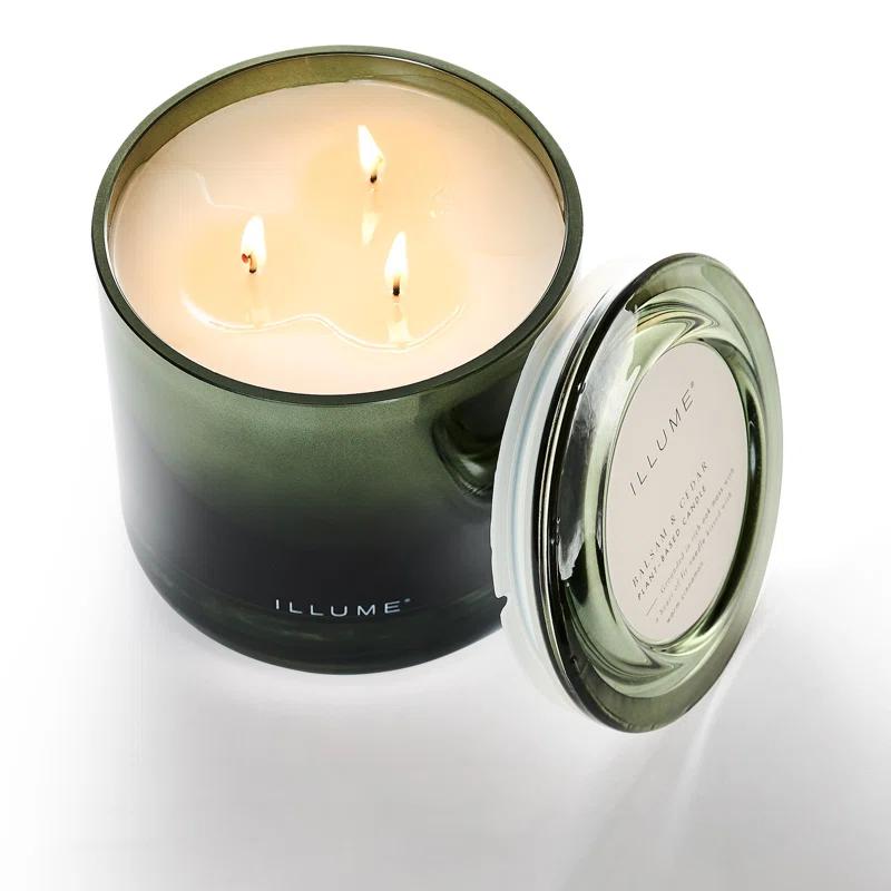 ILLUME Noble Holiday Balsam & Cedar Large Crackle Glass Candle