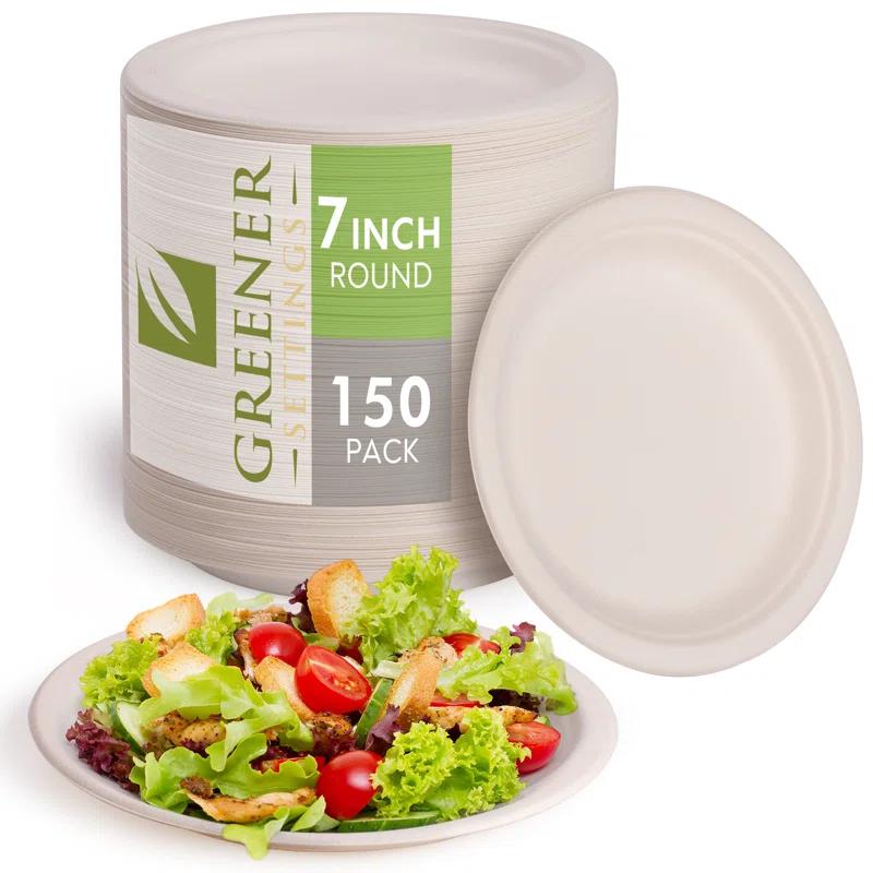 Greener Settings Compostable Disposable Paper Dessert Plates (Set of 150)