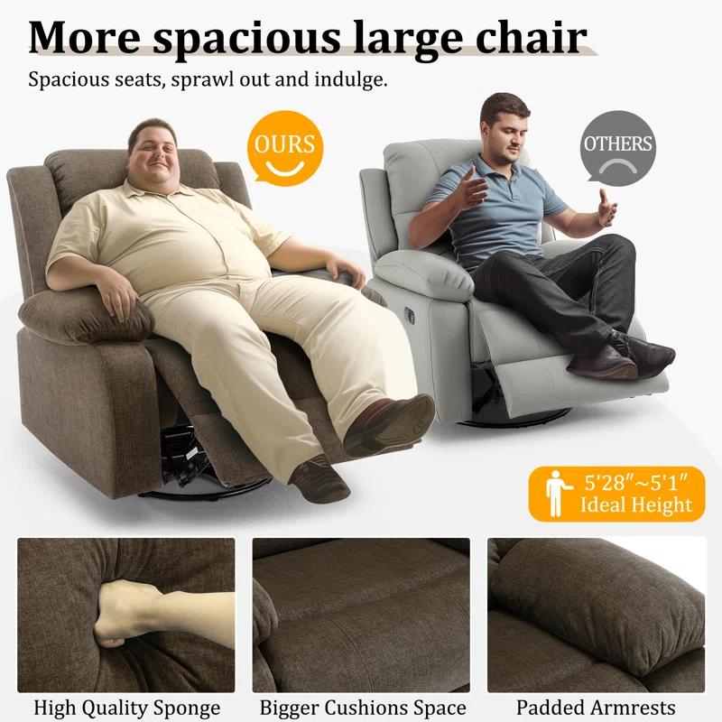 Ebern Designs Ellisse Recliner Chair, Wide Rocker Chair, Rocking Chair with Massage and Heat, 360°Swivel Rocking Chairs, Oversized Recliner for Adult