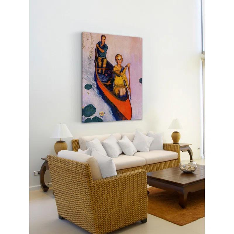 Marmont Hill Couple Paddling Canoe by McClelland Barclay Print on Wrapped Canvas