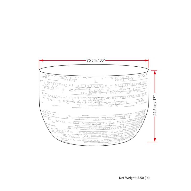Simpli Home Johnsen 30"W Metal Boho Modern Round Coffee Table with Textured Detail, Assembled