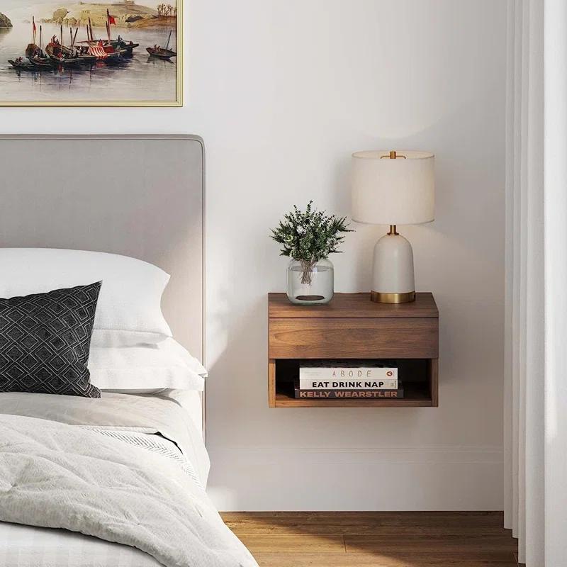 Nathan James Modern Floating Bedroom Nightstand with Storage Drawer and Open Shelf Cubby & Reviews | Wayfair