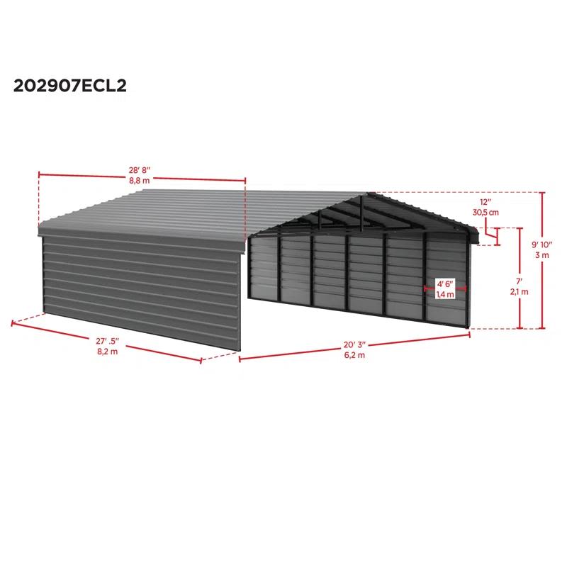 Arrow Charcoal Carport with 2-sided Enclosure