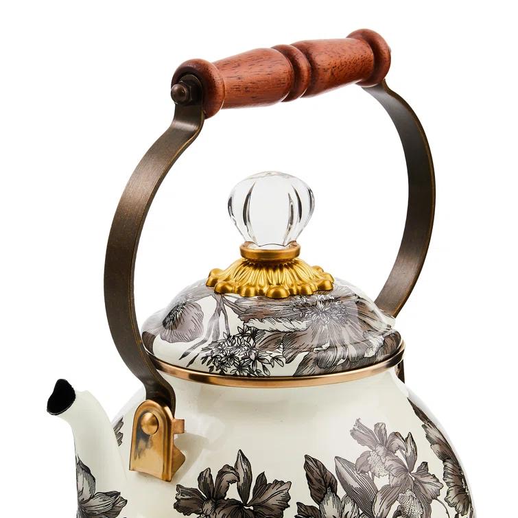 MacKenzie-Childs Sterling Check English Garden 2 Quart Tea Kettle