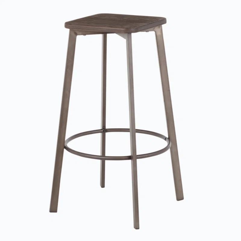 17 Stories Square Barstool In Vintage Metal And Espresso Wood-Pressed Grain Bamboo By Lumisource - Set Of 2