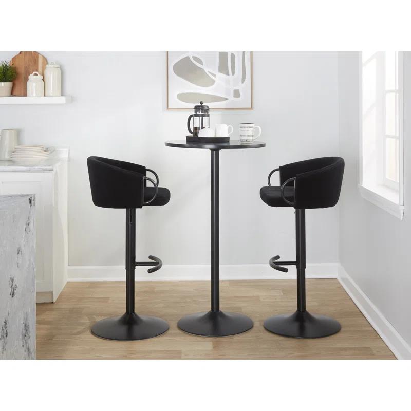 LumiSource Claire Contemporary Adjustable Barstool With Swivel In Black Metal And Black Velvet With Rounded T Footrest By Lumisource - Set Of 2 | Wayfair