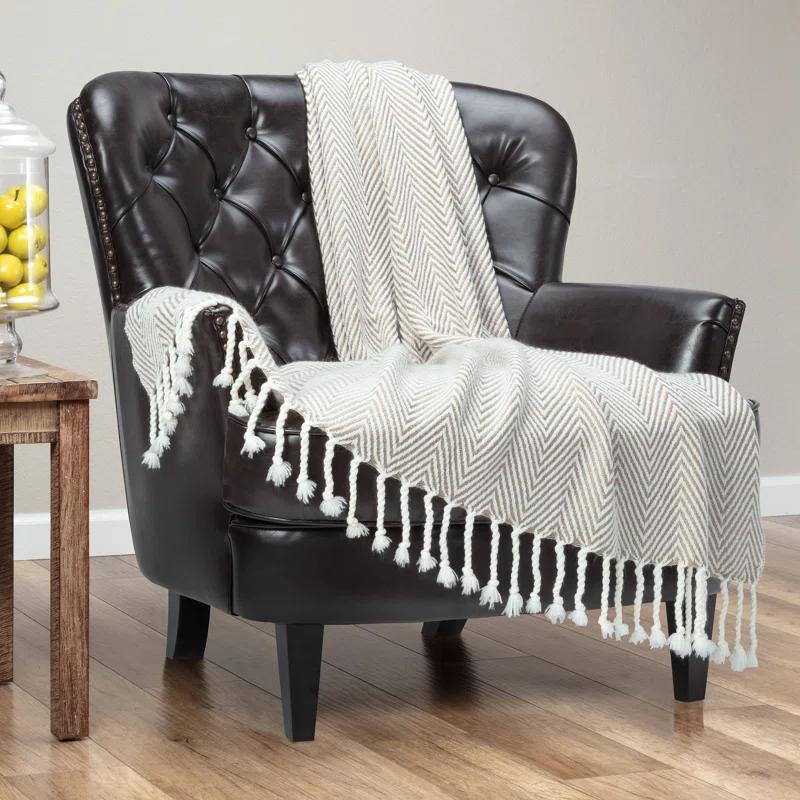 Chanasya Textured Knit Throw Blanket with Tassels - 50" x 65” - Taupe