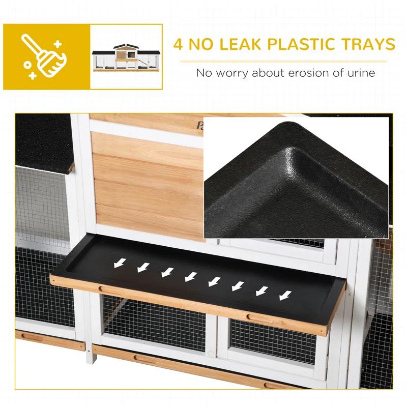 One Allium Way® 90.5" Wooden Rabbit Hutch Bunny Cage Pet Playpen House Enclosure with Double Side Run Boxes, No Leak Tray, Ramp, for Guinea Pig and Small Animals