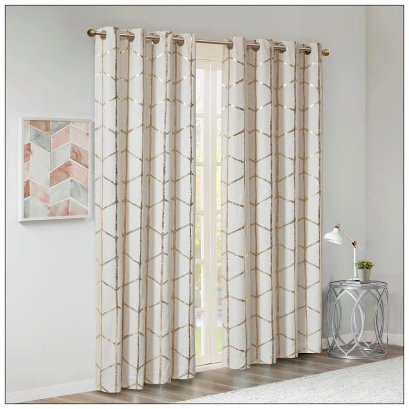 Everly Quinn Total Blackout Metallic Print Grommet Top Curtain Panel Pair (2 Pcs Window Panels)