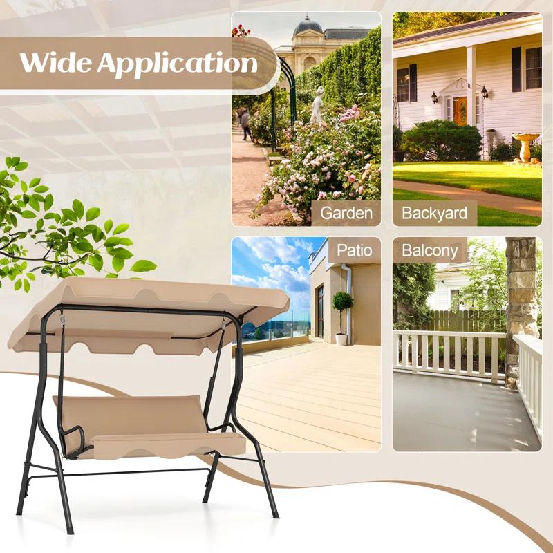 Arlmont & Co. Arlmont & Co. Patio 3 Seats Canopy Swing Glider Hammock Steel Frame Cushioned Backyard