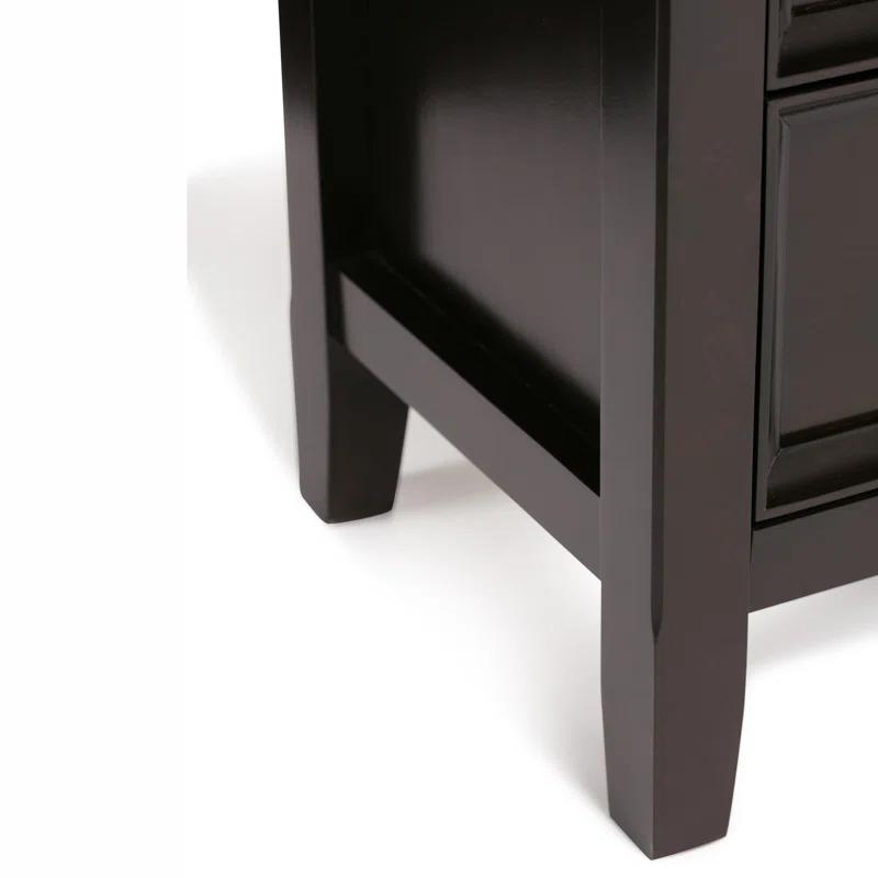 Simpli Home Amherst 32"W Solid Wood 2-Shelf Low Storage Cabinet with Adjustable Shelves and Tapered Legs