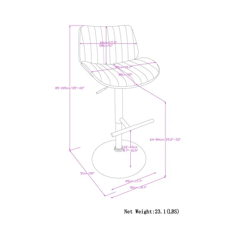 Simpli Home Goulding Adjustable Swivel Upholstered Mid-Century Modern Bar Stool with Hydraulic Lift and Footrest