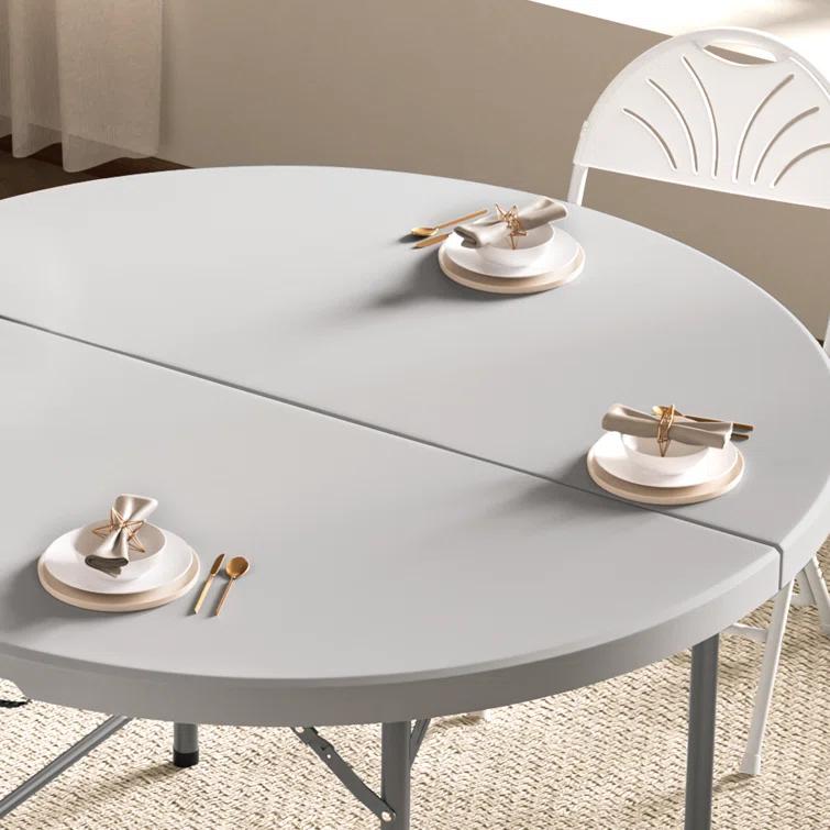 Plastic Round Folding Table, Portable Foldable Party Banquet Table for Camping Dining Outdoor Picnic