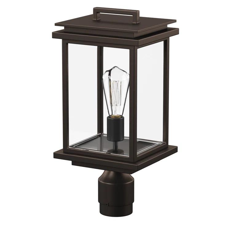 Antique Bronze Rectangular Outdoor Post Lantern with Clear Panels
